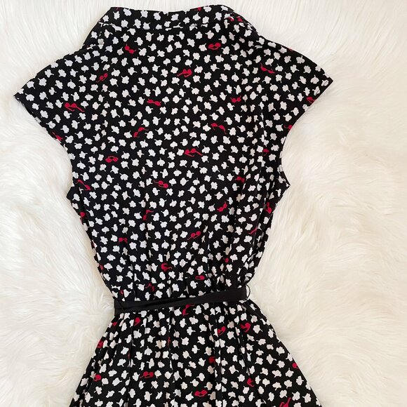 Anthropologie Maeve Black White Red Odilia Floral Sunglasses Short Sleeve Dress - Picture 5 of 10